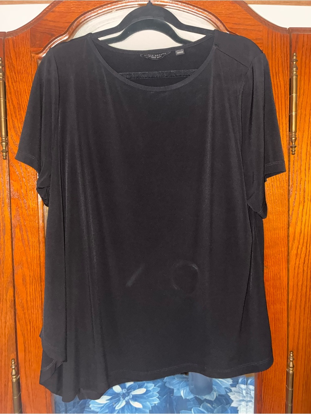 Susan Graver Black Short Sleeve Layered-Hem Top